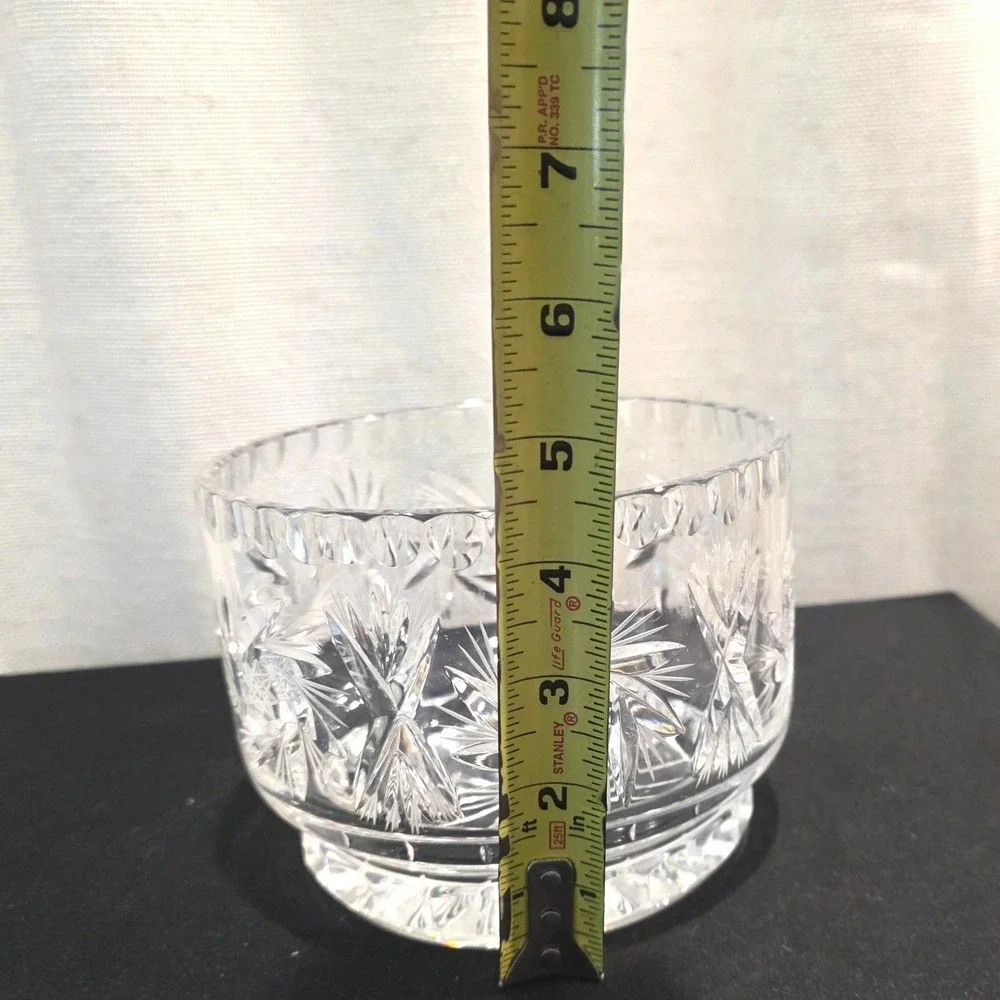 Vintage Pinwheel Cut Crystal Glass Serving Bowl Ice Bucket Scalloped Rim Heavy